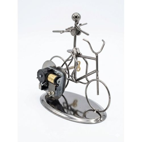 Metal Biker Statue with Music Box, Silver, Art Home Decor, Sculpture Design