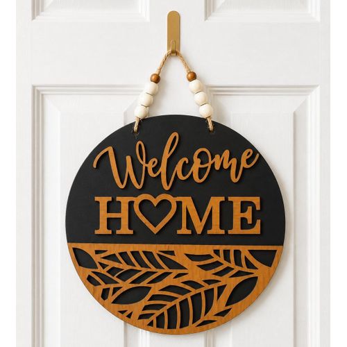 Wooden Welcome Home Round Leaf Pendant