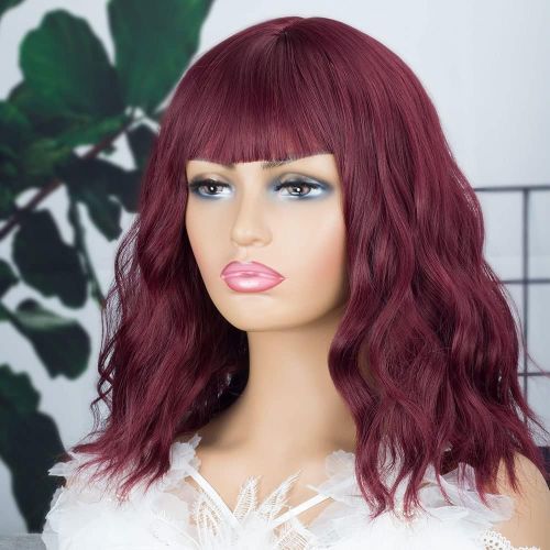 باروكة شعر صناعية قصيرة ومجعدة باللون الأحمر