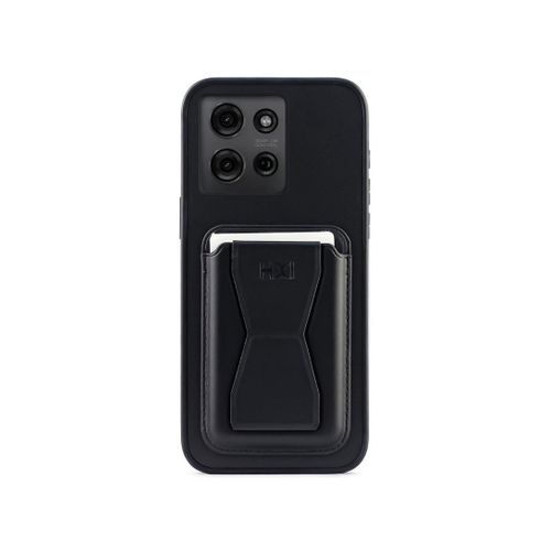 Leather back cover with card wallet Foldable Shockpoof Case compatible with Motorla Moto G75 (Black)