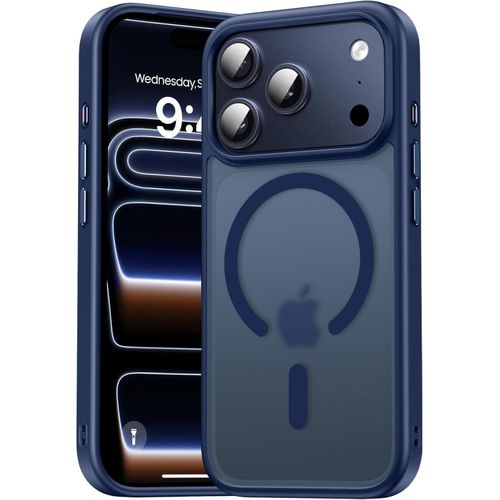 Magnetic Case for iPhone 17 Pro Max 6.9 Inch, Compatible with MagSafe, Translucent Frosted Back Cover Case, Thin Anti-Fingerprint Shockproof Finger Case, Dark Blue