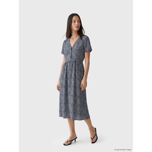 V Neck Floral A Form Dress
