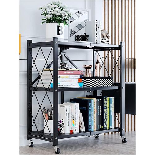 وحدة أرفف تخزين قائمة بذاتها وقابلة للطي من 3 طبقات مع عجلات مطورة للمطبخ والمخزن والمرآب والقبو