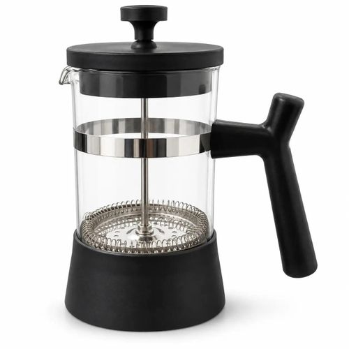 French Press Coffee Maker 600 ml with Clear Glass Body, Stainless Steel Filter, Ergonomic Handle & Easy-Pour Spout, Manual Coffee and Tea Press, Black