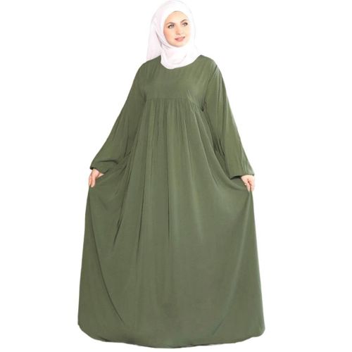 ZYTONY - Olive Green Casual Maxi Dress for Women with Long Sleeves and Round Neck, Comfortable Loose Fit for Prayer & Daily Wear