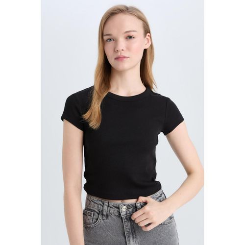 Fitted Basic Ribbed Cotton Black T-Shirt
