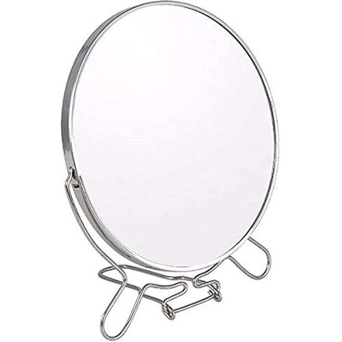 Round double-sided mirror with a stainless steel base (6 inches)