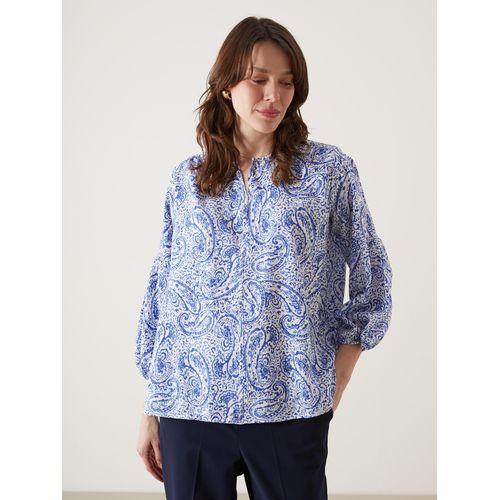 Notch Neck Patterned Womens Blouse