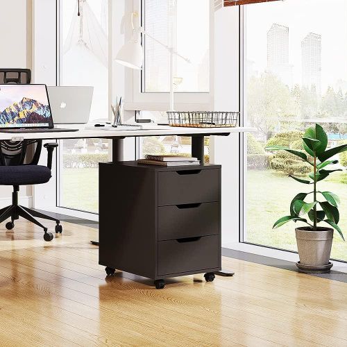 Modern Mobile Drawer Unit with Wheels - 4 Storage Drawers - Black