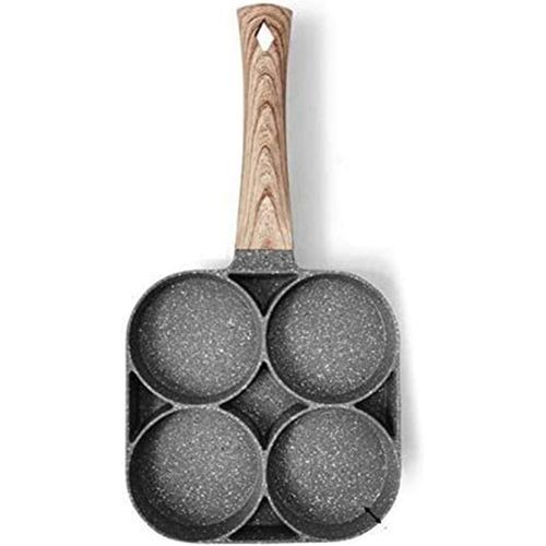 Square granite grill pan with 4 compartments and heat-resistant wooden handle - multi-purpose pan for eggs, pancakes, qatayef, and omelets - non-stick, removable kitchen grill pan, oven safe