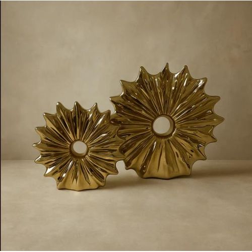 طقم مزهريات زخرفية "Vases 119" قطعتين بتصميم أشعة الشمس الذهبي الفاخر