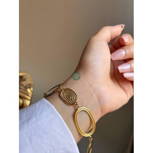 Stainless Steel Gold-Plated Vintage Oval Link Bracelet