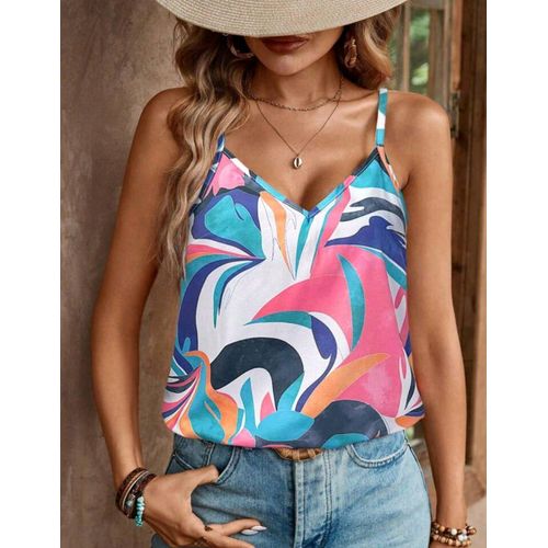 Women's V-Neck Backless Tie-Back Casual Vacation Colorful Print Camisole Tank Top