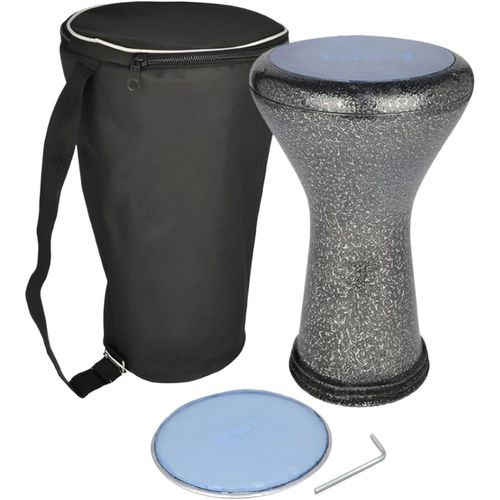 Aluminum Drum Egyptian Tabla Oriental Darbuka Percussion 6 Pins with 22 cm Plastic Drumhead + Carry Case , Spare Head & Tuning Key for Beginners Amateurs - Silver