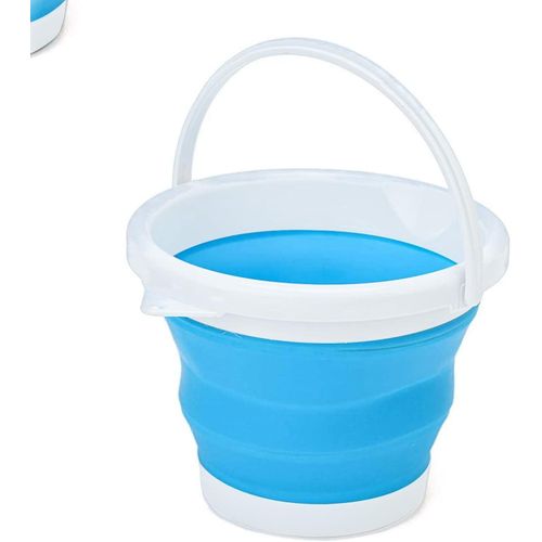 D L D Foldable Silicone Bucket 10L Cleaning Bucket Silicone Bucket for Cleaning Camping Fishing Kitchen 10 Liter Household Bucket in Berry, Green, 10L (Blue)