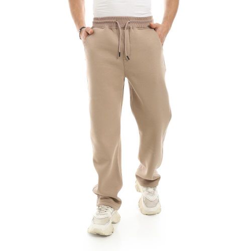 Comfy Plain Basic Elastic Waist Olive Sweatpants
