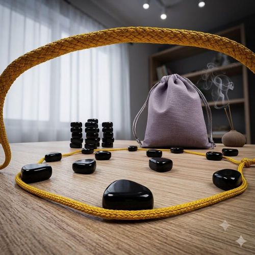 Classic Strategy Board Game with Polished Black Stones & Travel Storage Pouch – Engaging Abstract Tabletop Game for Skill & Tactical Planning