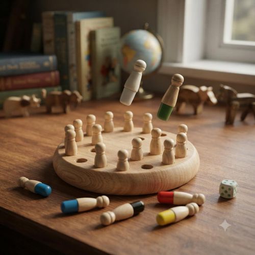 Classic Wooden Memory Match & Ludo Board Game
