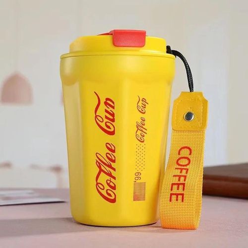 QSHOP® Premium Vacuum Insulated Stainless Steel Thermal Mug, 350 ml Leakproof BPA Free Sports Water Coffee Tea Travel Mug to Keep Drinks Hot or Cold (Yellwo)