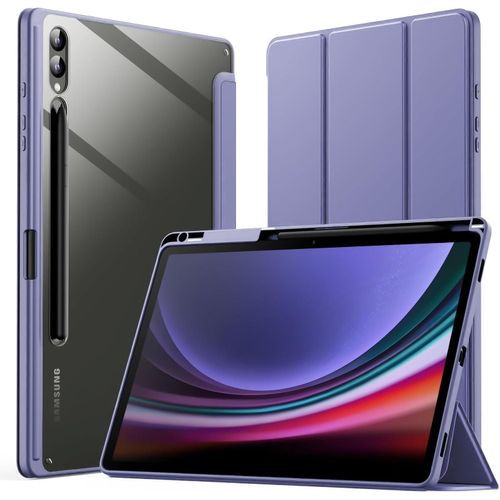 جراب تين تك Slim الشفاف متوافق مع جهاز Samsung Galaxy Tab S9+ مقاس 12.4 بوصة، حماية مغناطيسية مع حامل قلم وخاصية الإيقاف التلقائي - غطاء خلفي من مادة TPU للأعمال (بنفسجي فاتح)