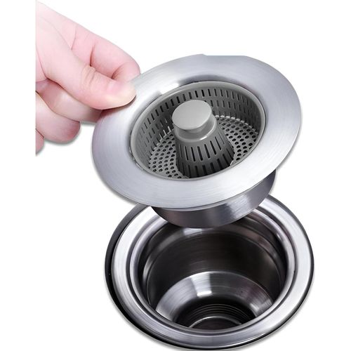 Pop Up Sink Strainer - Revolutionize your kitchen with this 3-in-1 Stainless Steel Sink Assist featuring pop-up stopper and center knob for easy waste disposal and effective odor control measuring
