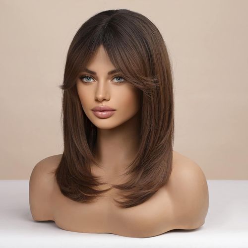 Synthetic Hair Wig Long Straight Brown Color Fiber Hair