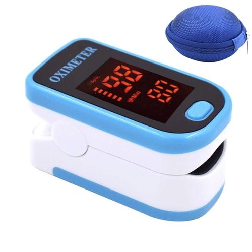 Digital Fingertip Pulse Oxygen and Heart Rate Monitor Blue with Case and Neck Strap