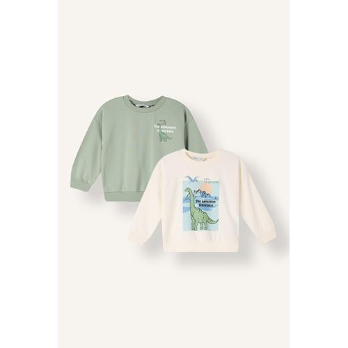 Boy 100% Cotton Printed Oversize Crew Neck Sweatshirt Set