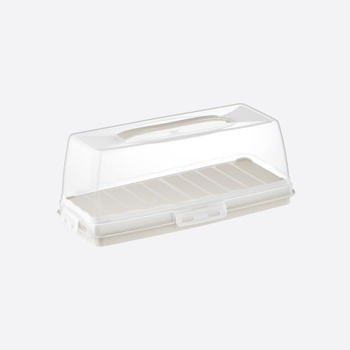 Rectangular Baton Cake Carrier, Plastic Cake Storage Box With Lid And Carry Handel, For Storing Loaf, Cake, Bread, Transparent (Creamy)