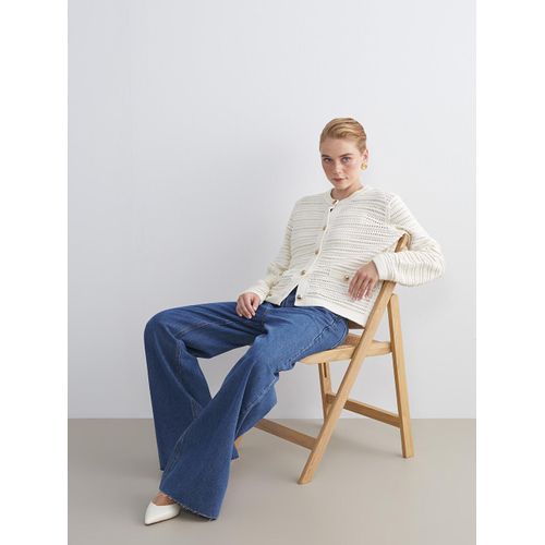 Crew Neck Hole-Knitted Women's Knitwear Cardigan
