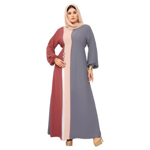 Vertical Color-Block Royal Abaya – Cinched Waist & Button-Down Front Consists of 1 Pieces Model 186 , Tubi * Grey