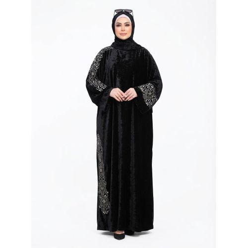 Luxury Black Women's Abaya with Embroidered Sleeves, Perfect for Formal & Daily Occasions