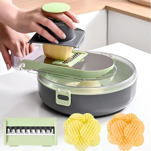 Multipurpose Grater - 8-Blade Vegetable Slicer and Grater Set Complete with a Convenient Drain Basket Designed to Simplify Your Cooking Experience and Reduce Clutter