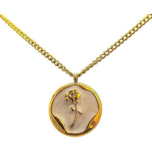 Fayruz Jewelry 18K Gold Plated Stainless Steel Shell Pearl Round Pendant Necklace for Women, Adjustable Chain and Daughter 18", Metal, No Gemstone