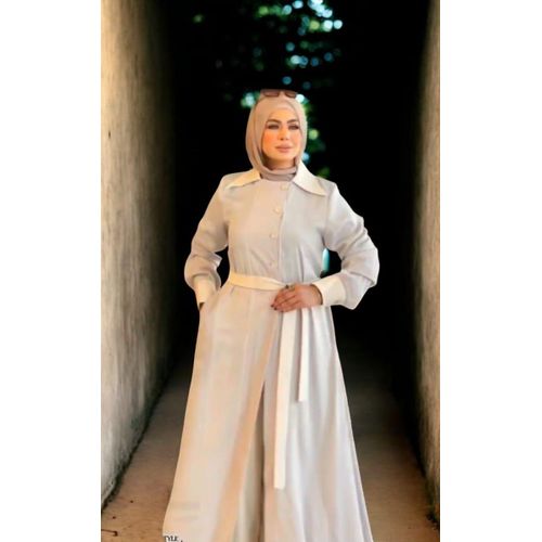 Silk abaya with linen pants for elegance, simplicity and modernity