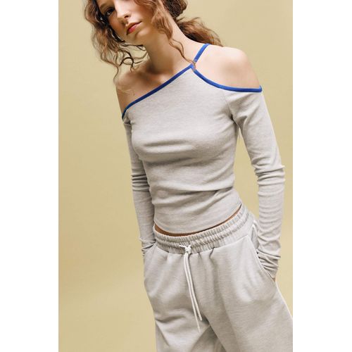 Slim Fit Off Shoulder Ribana Long Sleeve T-Shirt