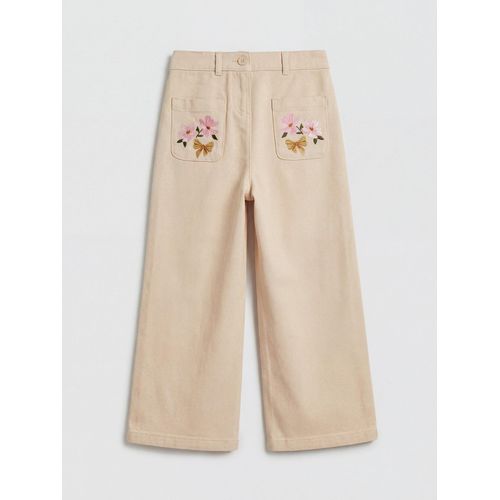 Wideleg Girls Embroidered Gabardine Trousers