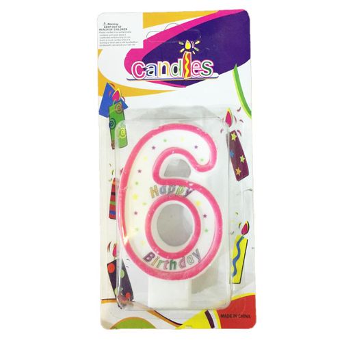 Birthday candles No 6 white and pink with happy birth day