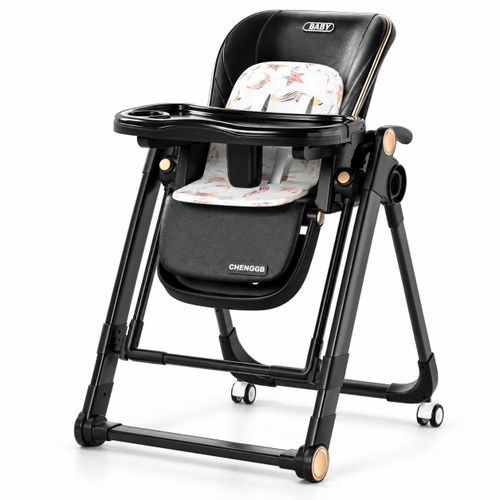 Premium 2-in-1 Baby High Chair and Manual Swing with Adjustable Backrest, Double Tray, Wheels and Steering Handles - Black