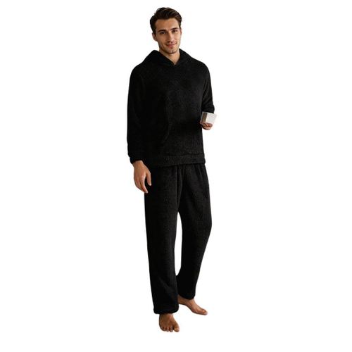 Men's Fleece Hooded Pajama Set - Black
