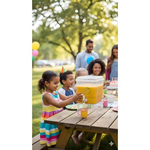 Beverage dispenser with a tap - 3-liter clear acrylic dispenser with easy-to-use spouts and an elevated base for serving drinks stylishly at gatherings