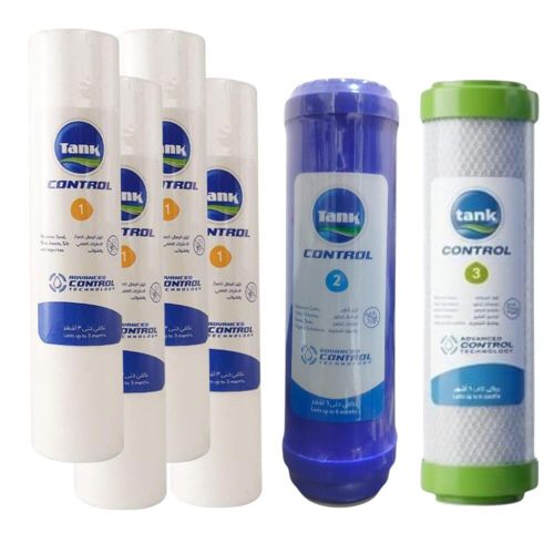 Water filter cartridge set: 4 cartridges for the first stage + 1 cartridge for the second stage + 1 cartridge for the third stage (Control).