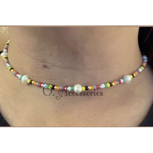 Choker Necklace Beads Multicolor_glasses Beads