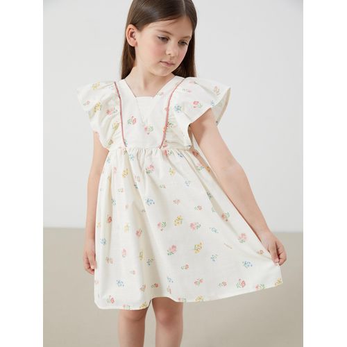 Square Collar Linen-Look Girl's Dress
