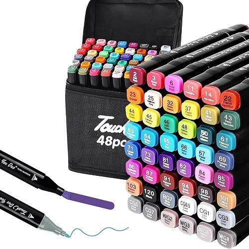 Dual Tip Art Markers With Carrying Case (48 Pieces)- Multicolor Highlighter For Journaling, Sketching, Drawing, Coloring, And Calligraphy - Sketch Pen Set For Kids & Adults - Quick Dry Pen