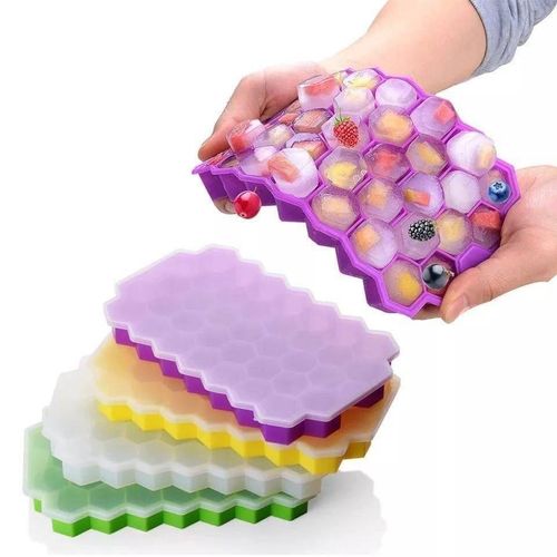 Flexible silicone honeycomb ice cube tray, 37 cavities, multi-colored