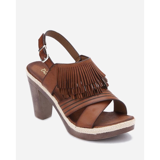 Buy Spring Fringed Leather Sandals - Light Brown in Egypt