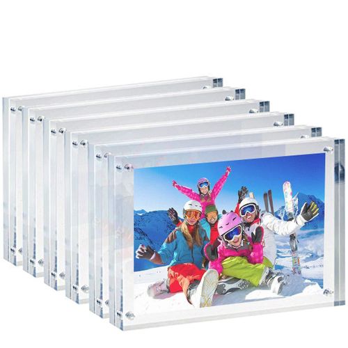 12-7x17-8 cm Transparent Acrylic Magnetic Picture Frames a Double Sided Desktop Frameless Photo Display Stand for your pictures- Modern - Pack of 6 - Transparent