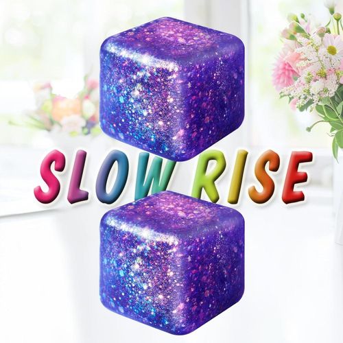 2Pack Glitter Squishy Cube - Slow Rise Nice Square Fidget Ice Cubes, Malt Sugar Stress Cubes for Adults, High Density Gel Stress Balls for An*iety Relief, Novelty Gifts for Holiday(Pruple)