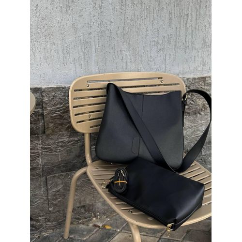 Chic Faux Leather Women's Crossbody Bag - Black